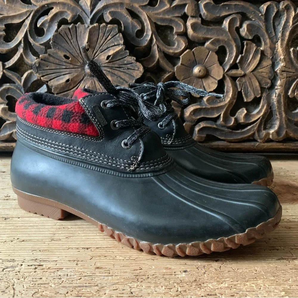 NEW G.H. Bass Dorothy Buffalo Plaid Waterproof Rubber Rain Duck Boot Bootie 11M